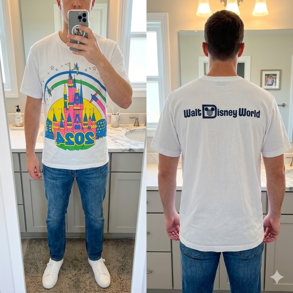 Disney Mens XL T-Shirt White 2024 Walt Disney World Castle Graphic Tee